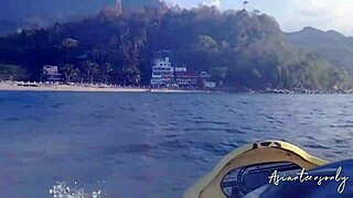 Young girl enjoys jet ski and beach fun before cumshot