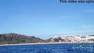 Young girl enjoys jet ski and beach fun before cumshot