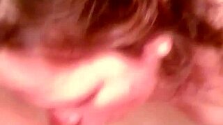 Steamy bathtub blowjob ends with cum on boobs