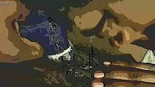 Ebony pussy licked with dildo and tongue