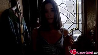 Bratty young stepsis Aria Lee punished for late night sneaking.