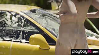 Bubble-Covered Ebony Milf Misty Stone Washes Car With Teen GFs