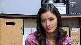 Shoplyfter Emily Willis gags on a huge cock.