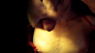 Slut wife in stockings and lingerie gives close-up homemade blowjob for cumshot