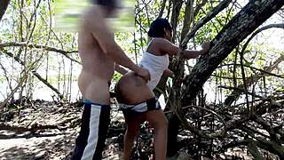 Brunette Ebony Slut Gets Cum on Ass in Sneaky Scene