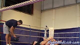 skinny lesbians dominate each other in boxing ring fight