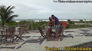 Grabbing that hot beach brunette’s big ass