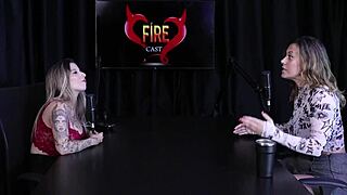 Redhead in costume shares dirty talk during intimate massage session.