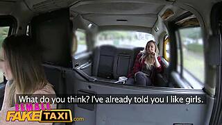 Female Fake Taxi - Big Tits Lesbians Devour Pussy in Car
