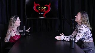 Redhead in costume shares dirty talk during intimate massage session.