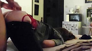 White slut in satin dress banged doggy style