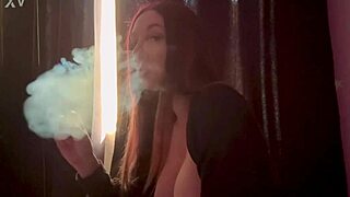Italian milf Artemisia Love smokes solo with long hair.