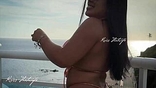 Exposed Married Whore Flaunts Huge Tanned Body with Tan Lines in Rooftop Pool POV!