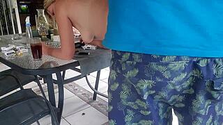 sneaking around, banging my neighbor's petite wife on the patio outdoor.