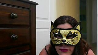 Slutty White PAWG in Fishnet and Cat Mask with BBC