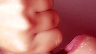 japanese cutie gets messy facial in close up action