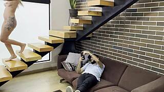 She seduces her stepfather's best friend and they fuck when he's away