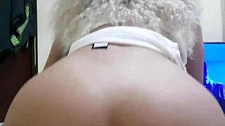 Hot slut dances in see-through skirt then sits her ass on young guy's cock