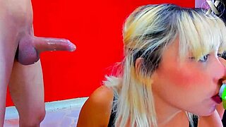 Beautiful Blonde On Knees Delivers Sloppy Blowjob To Monster Cock