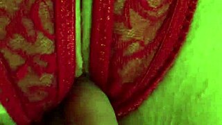 Shaved Pussy Soaked in Red Thongs!