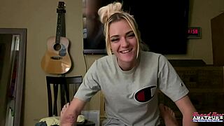 petite inked blonde sassy teases with juicy tits and fingers her tight hole