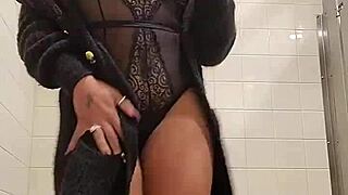 Caught masturbating in grocery store before roadside antics. Later, I flashed saggy tits right on the street.