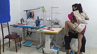 Can You Resist Ebony Seduction in a Sewing Workshop?