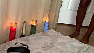 Horny black model gagged and bound rides glass dildo while taking hard dick in wet pussy