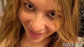 Her taut shaved pussy gets roughly nailed in POV with her perfect body on display