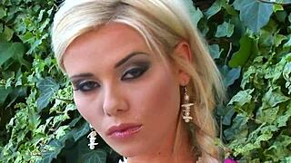 Caylian Curtis, the blonde mom, masturbates her shaved pussy outdoors