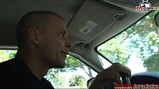 Skinny brunette teen with small tits picked up for sex and mouth cumshot