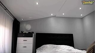 Sloppy teen blonde spits during wild web chat solo session