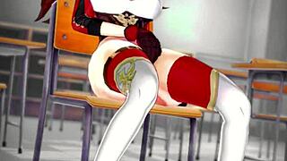 amber from genshin masturbates her big tits