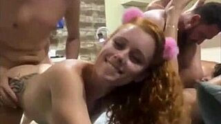 Three sluts bent over doggystyle on sofa