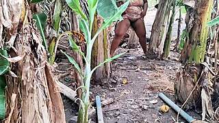 In a homemade outdoor setting, an amateur milf with a big pussy indulges in public urination, capturing raw moments of exposure.