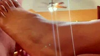 hot and creamy sex in the living room with blowjob and missionary fucking