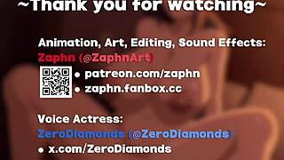 Can Grace tease with big tits in Zaphn's cartoon cum scene?