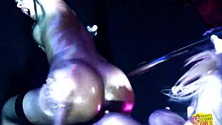 two horny sluts watch striptease and fuck stripper with strapon