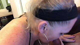 Blonde Jenna Jaymes sucks big black cock on chair