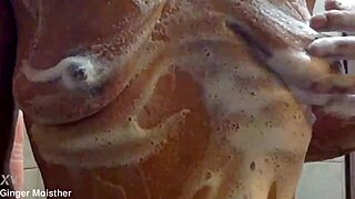 ginger moisther soapy wet nipples tits closeup belly.