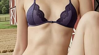 lingerie models pose on the ranch