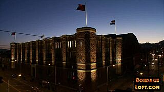 Bound booty babe is dominated in a threesome with deepthroat and cumshot