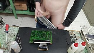 oh wow, i just blasted a massive cumshot all over that client's machine while pretending to fix it, my huge young cock throbbing with pleasure