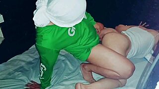 asian chubby pregnant mom gets bent over for creampie