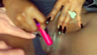 sexy black model teases white guy with vibrator play