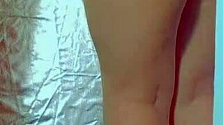 college desi in sexy dress and sneakers using glass dildo