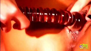 three brunette babes explore vintage toys on a warm night