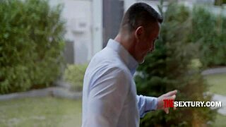 Tiny girl invites peeping stranger for anal action