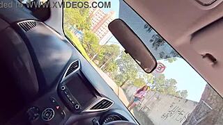 Masturbating in car for bus stop girl