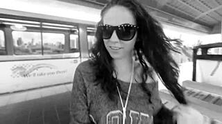 pregnant slut kneels for black cock in public daylight.